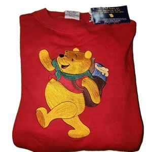 Vintage Winnie The Pooh Crewneck‎ Sweatshirt Pullover Embroidered Red